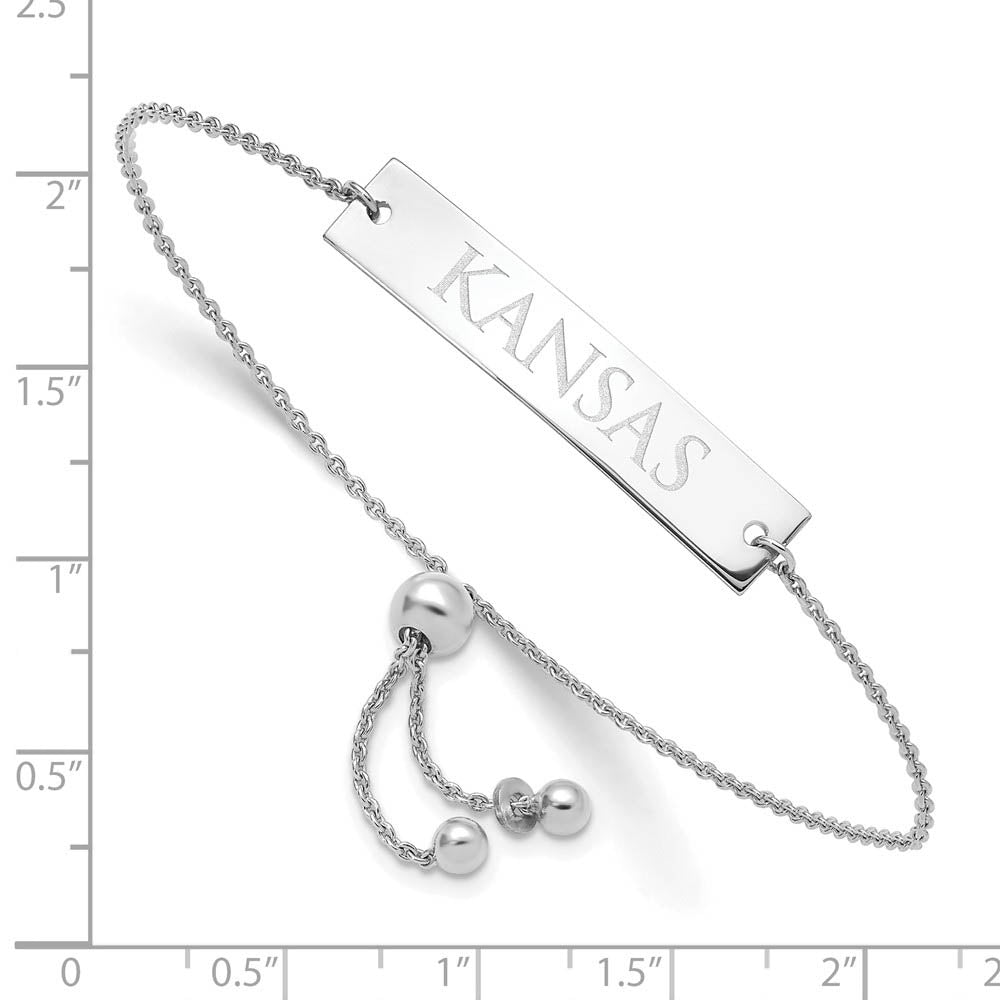 Alternate view of the Sterling Silver Rhodium Plated U of Kansas Bar Adj Bracelet, 9 Inch by The Black Bow Jewelry Co.