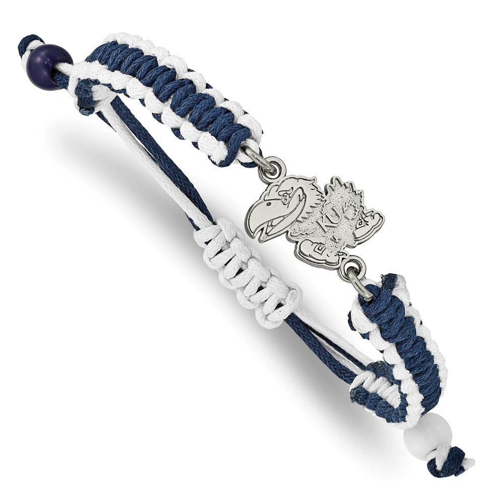 Stainless Steel U of Kansas Adjustable Nylon Cord Bracelet, 9 Inch, Item B19331 by The Black Bow Jewelry Co.