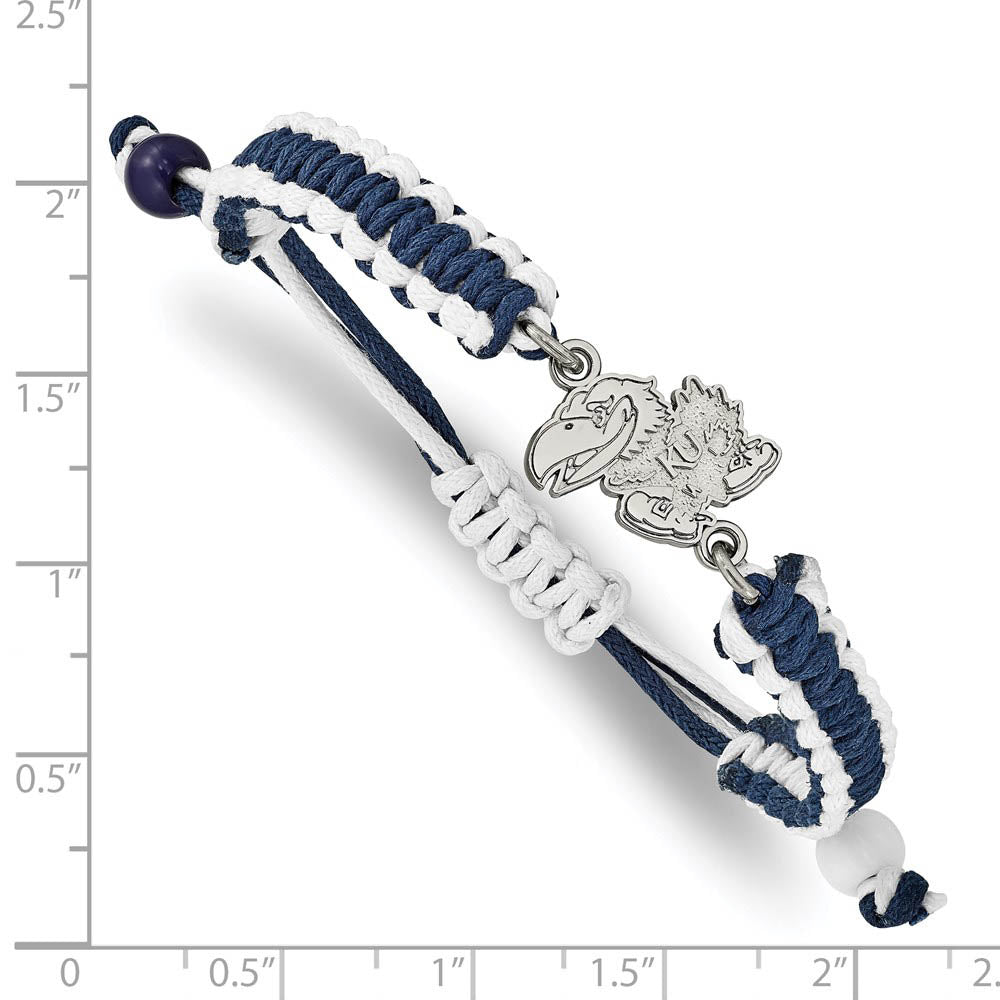 Alternate view of the Stainless Steel U of Kansas Adjustable Nylon Cord Bracelet, 9 Inch by The Black Bow Jewelry Co.