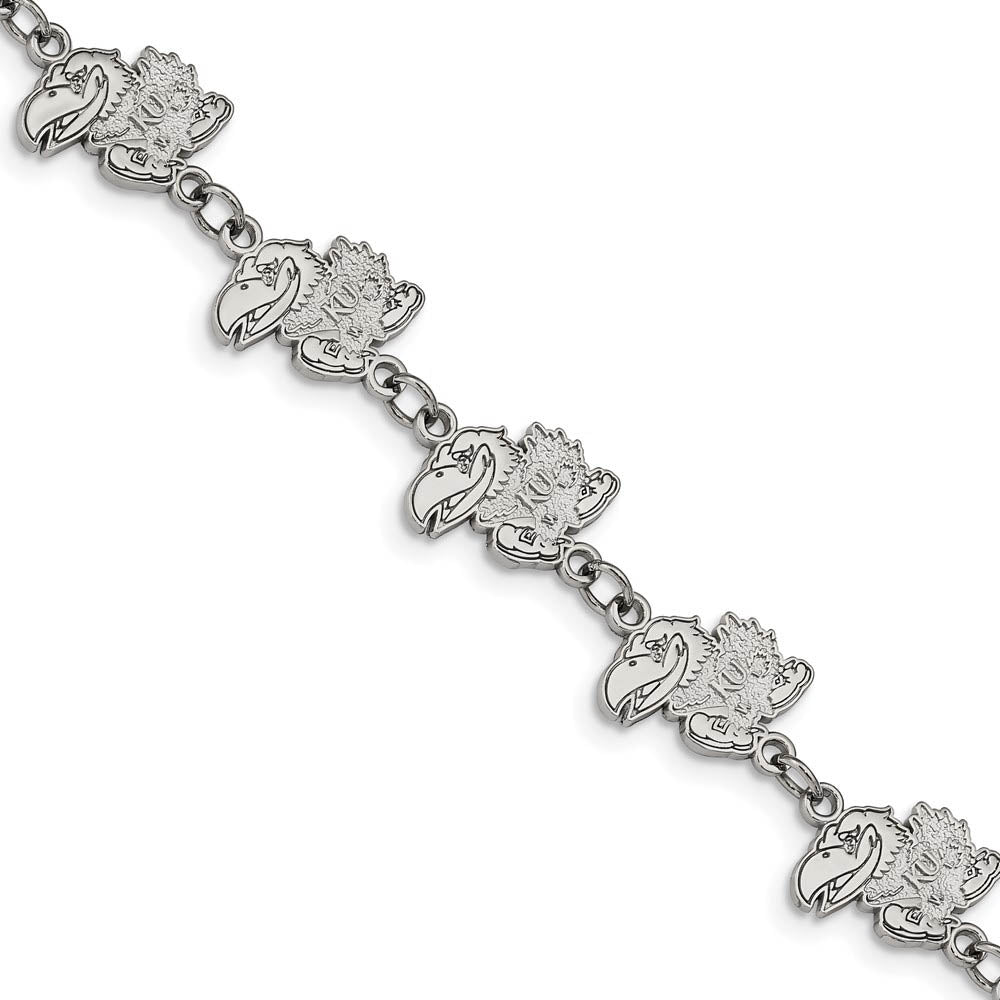 Stainless Steel University of Kansas Link Bracelet, 7 to 8.5 Inch, Item B19332 by The Black Bow Jewelry Co.
