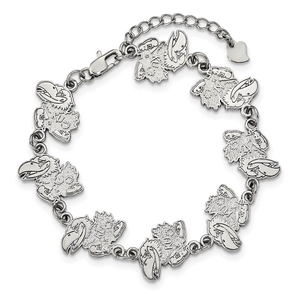 Alternate view of the Stainless Steel University of Kansas Link Bracelet, 7 to 8.5 Inch by The Black Bow Jewelry Co.