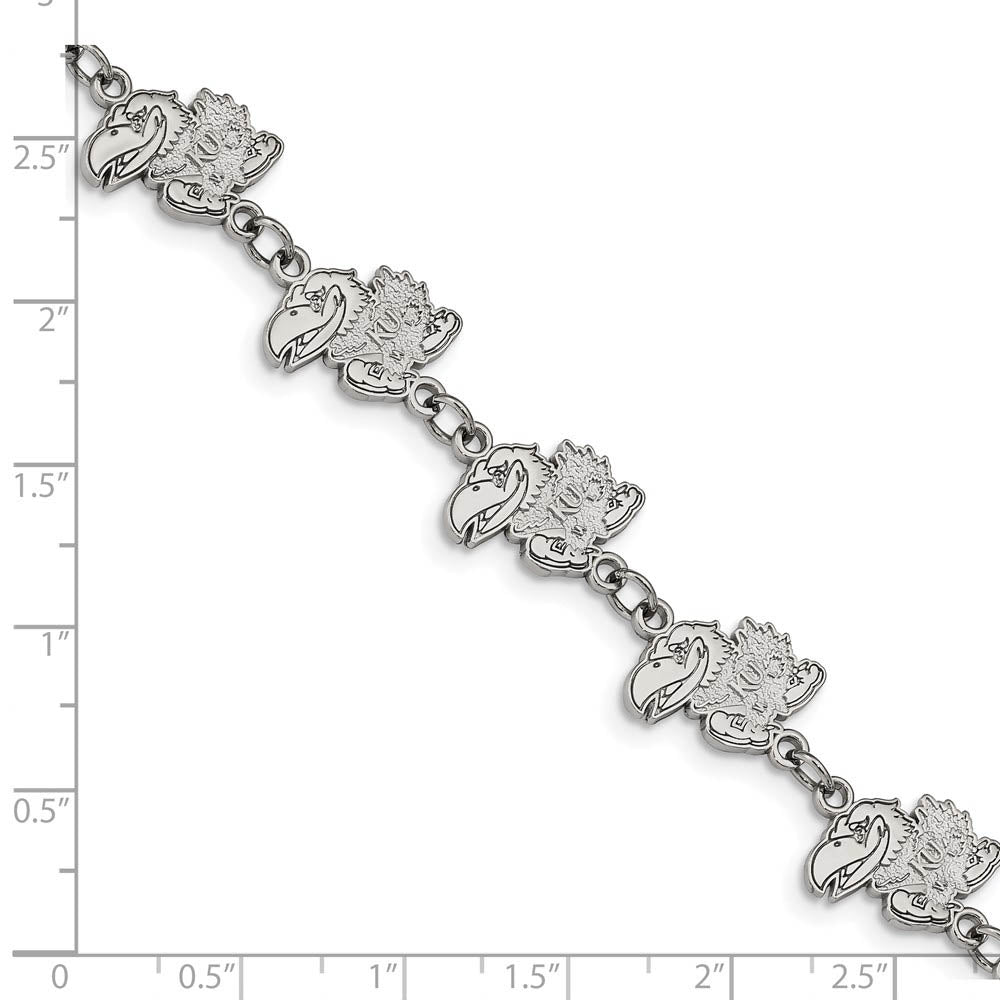 Alternate view of the Stainless Steel University of Kansas Link Bracelet, 7 to 8.5 Inch by The Black Bow Jewelry Co.