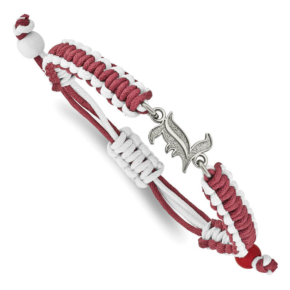 Stainless Steel U. of Louisville Adjustable Nylon Cord Bracelet, 9 In, Item B19337 by The Black Bow Jewelry Co.