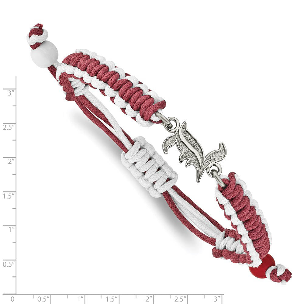 Alternate view of the Stainless Steel U. of Louisville Adjustable Nylon Cord Bracelet, 9 In by The Black Bow Jewelry Co.