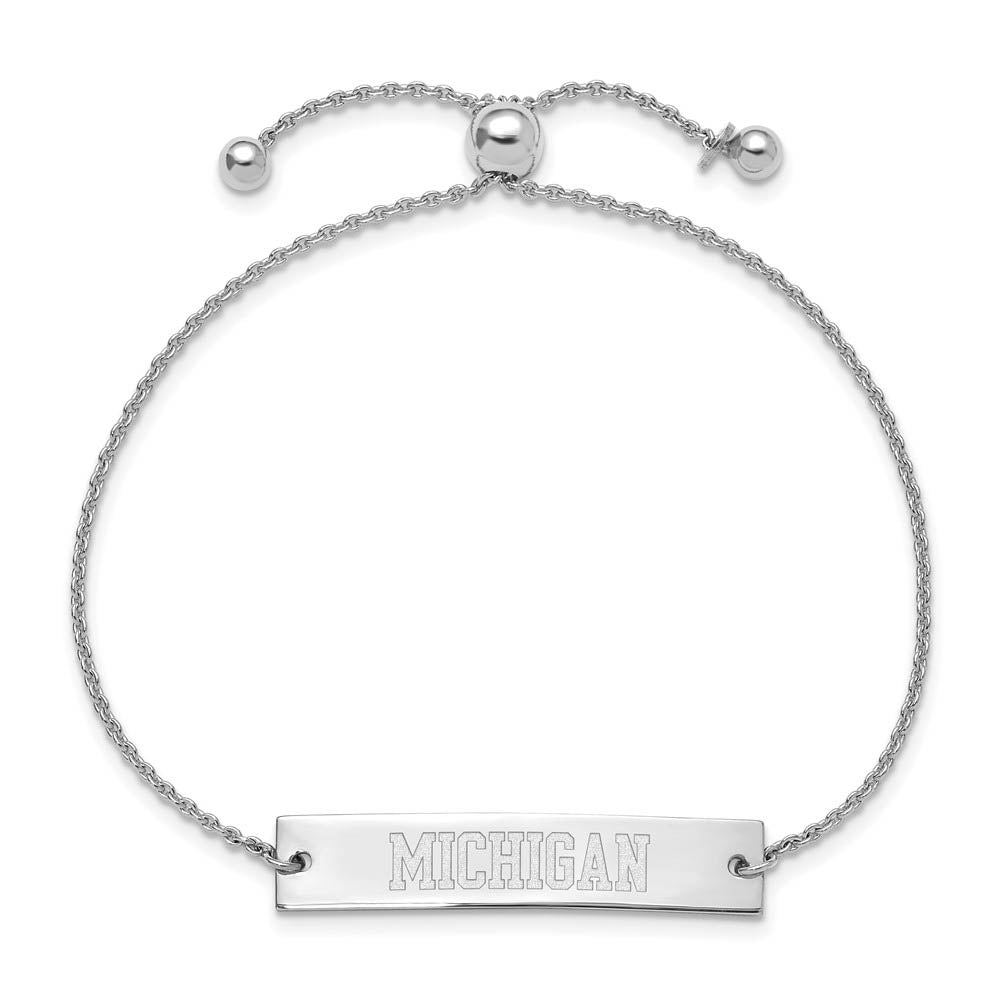 Alternate view of the Sterling Silver Rhodium Plated Michigan Bar Adjustable Bracelet, 9 In by The Black Bow Jewelry Co.