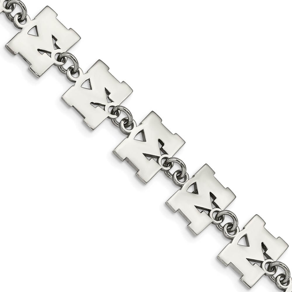 Stainless Steel University of Michigan Link Bracelet, 6.5 to 8 Inch, Item B19342 by The Black Bow Jewelry Co.