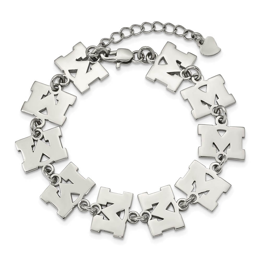 Alternate view of the Stainless Steel University of Michigan Link Bracelet, 6.5 to 8 Inch by The Black Bow Jewelry Co.