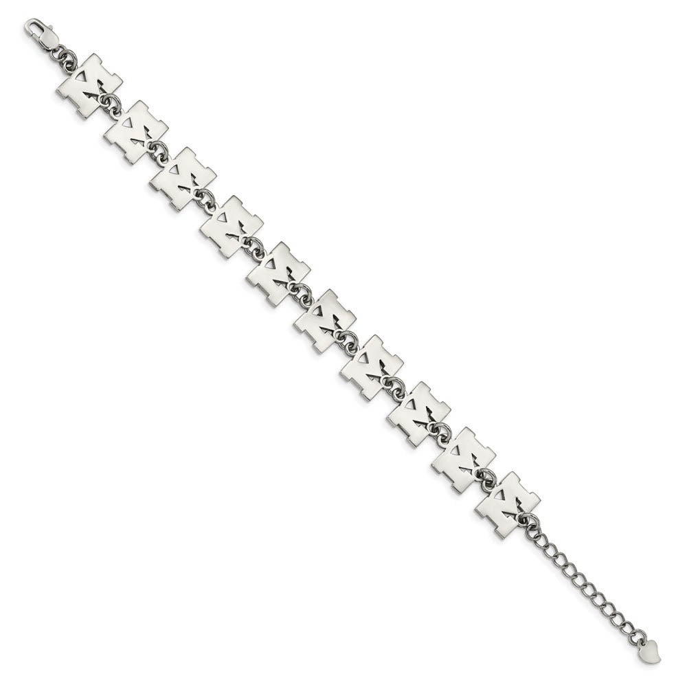 Alternate view of the Stainless Steel University of Michigan Link Bracelet, 6.5 to 8 Inch by The Black Bow Jewelry Co.