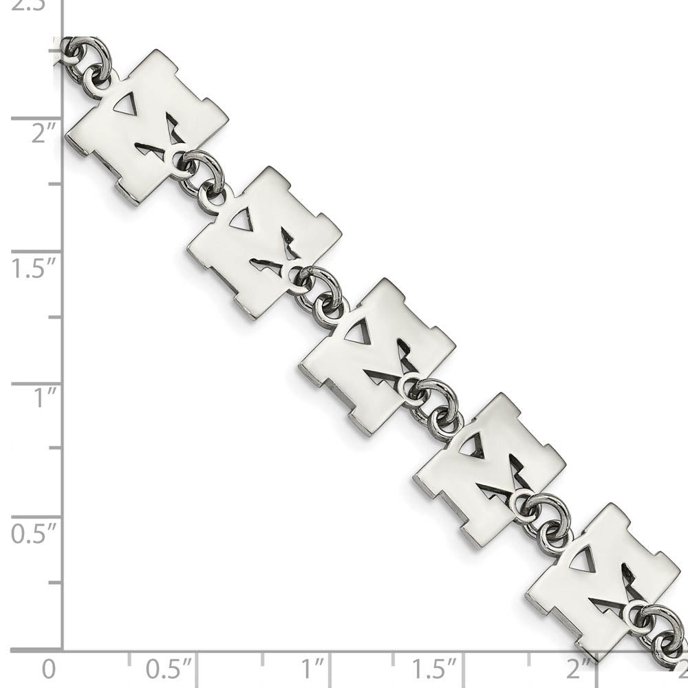 Alternate view of the Stainless Steel University of Michigan Link Bracelet, 6.5 to 8 Inch by The Black Bow Jewelry Co.