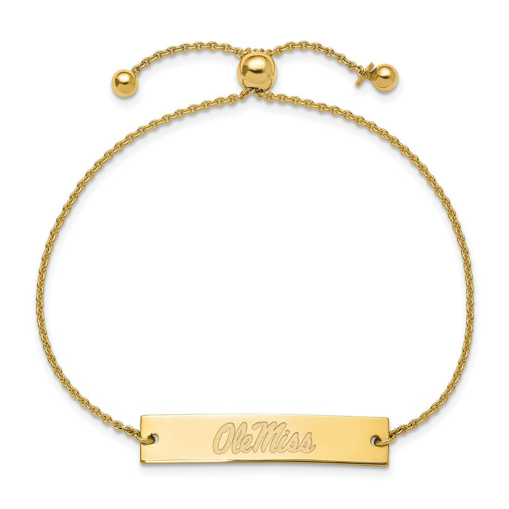 Alternate view of the 14K Yellow Gold Plated Sterling Silver Ole Miss Bar Adj Bracelet, 9 In by The Black Bow Jewelry Co.