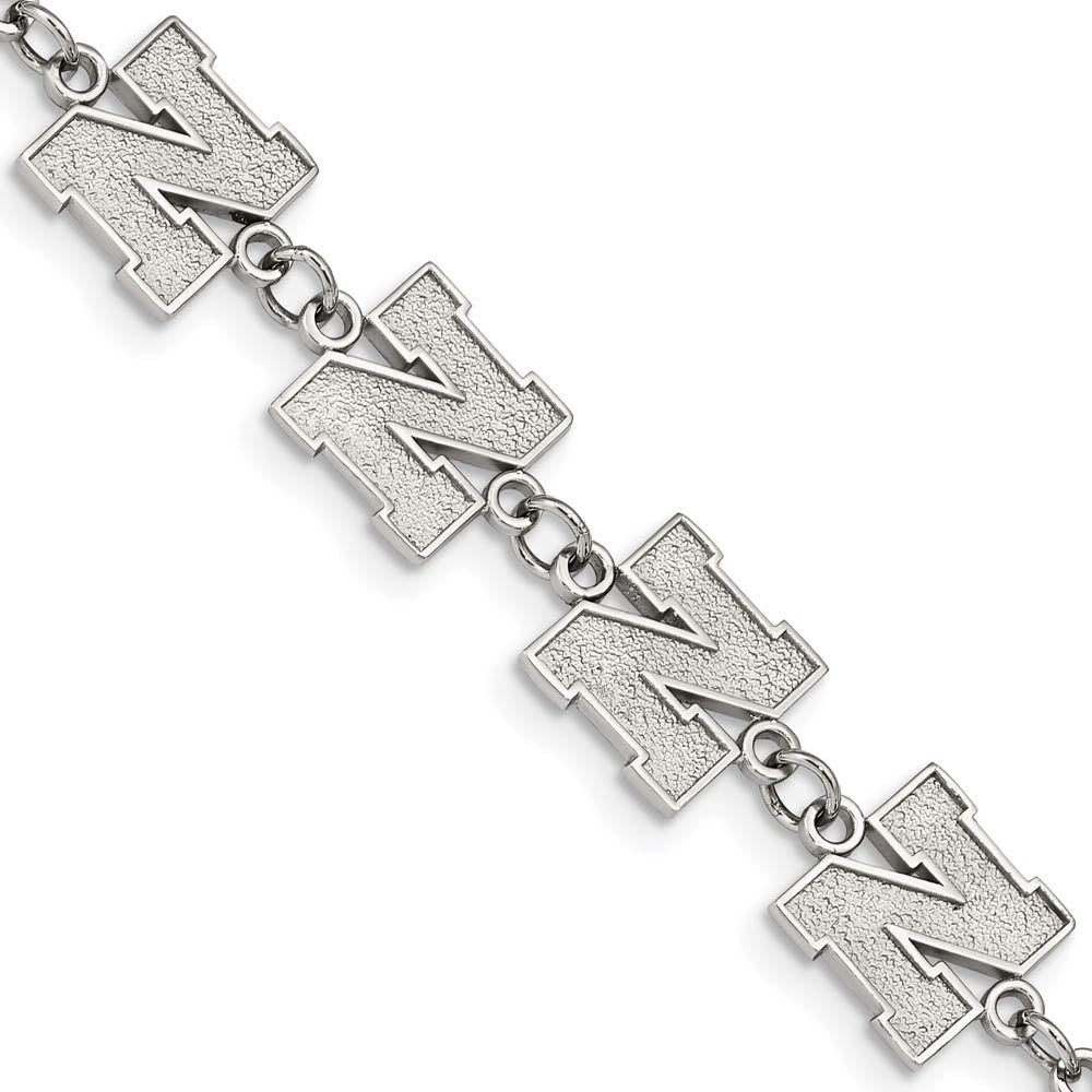 Stainless Steel University of Nebraska Link Bracelet, 6.5 to 8 Inch, Item B19346 by The Black Bow Jewelry Co.