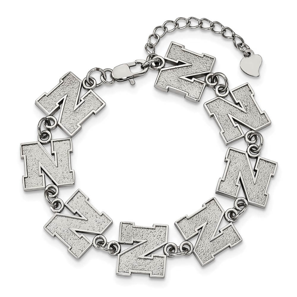 Alternate view of the Stainless Steel University of Nebraska Link Bracelet, 6.5 to 8 Inch by The Black Bow Jewelry Co.