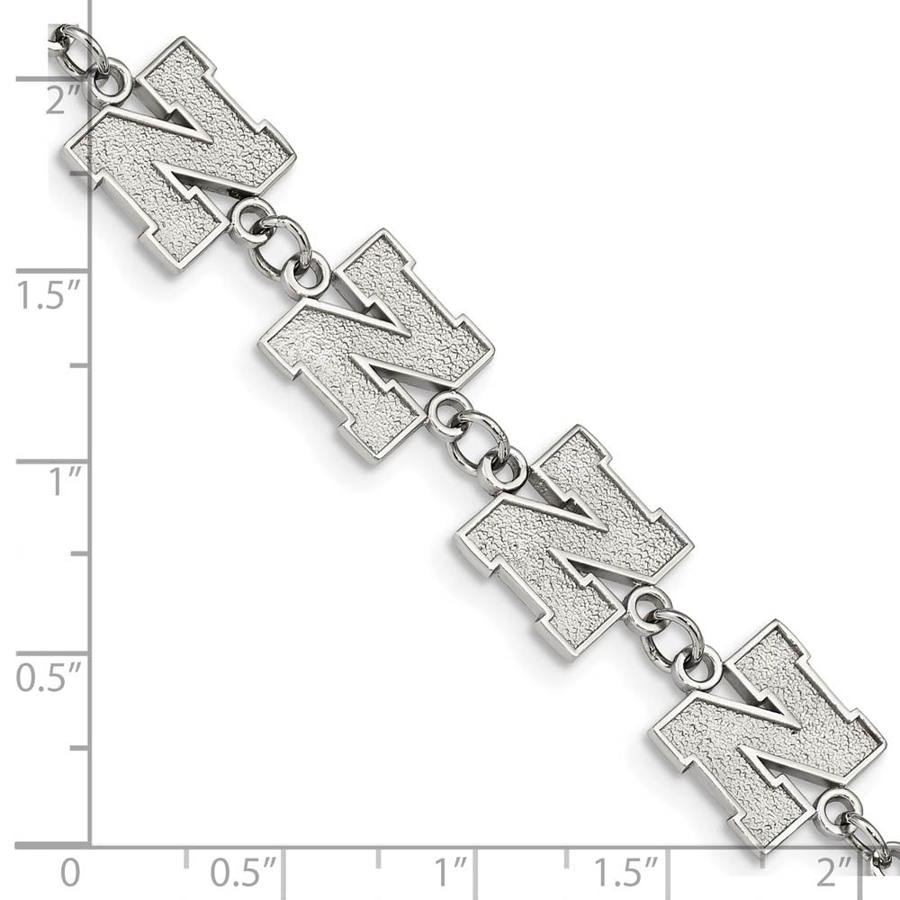 Alternate view of the Stainless Steel University of Nebraska Link Bracelet, 6.5 to 8 Inch by The Black Bow Jewelry Co.