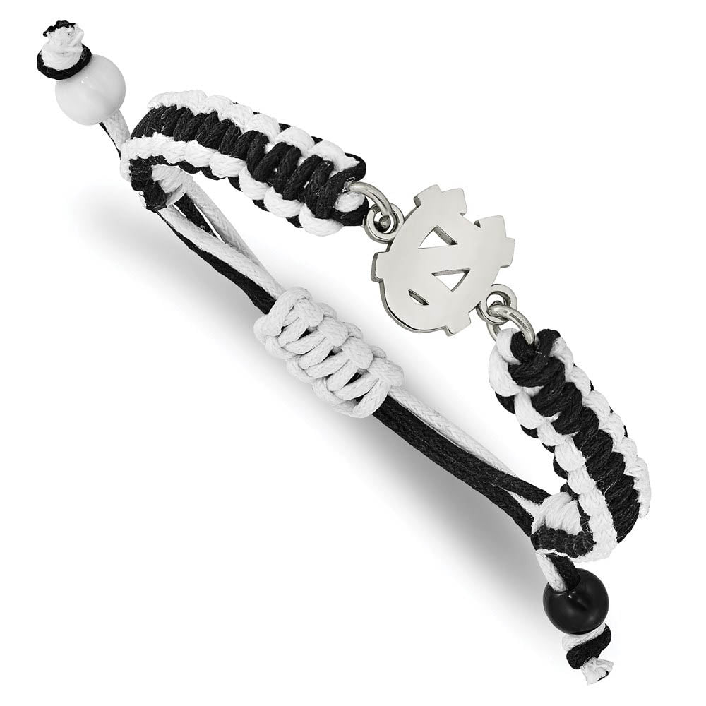 Stainless Steel U. of North Carolina Adj Nylon Cord Bracelet, 9 Inch, Item B19349 by The Black Bow Jewelry Co.