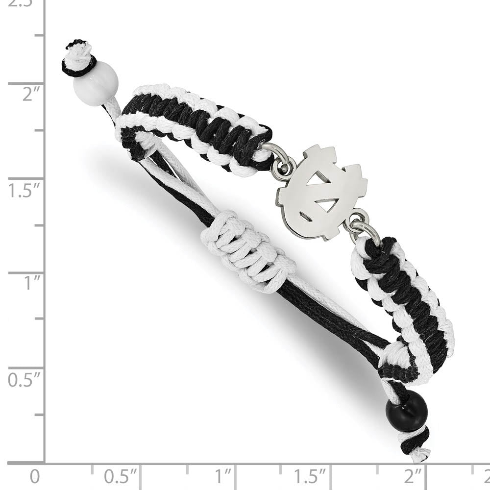 Alternate view of the Stainless Steel U. of North Carolina Adj Nylon Cord Bracelet, 9 Inch by The Black Bow Jewelry Co.