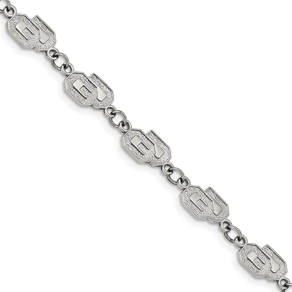 Stainless Steel U. of Oklahoma Adjustable Link Bracelet, 7 to 8.5 Inch, Item B19353 by The Black Bow Jewelry Co.