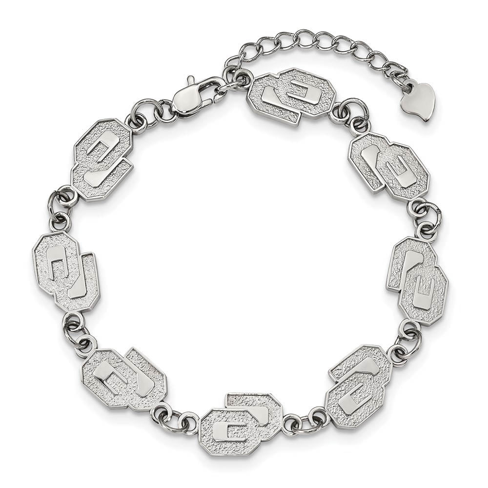 Alternate view of the Stainless Steel U. of Oklahoma Adjustable Link Bracelet, 7 to 8.5 Inch by The Black Bow Jewelry Co.
