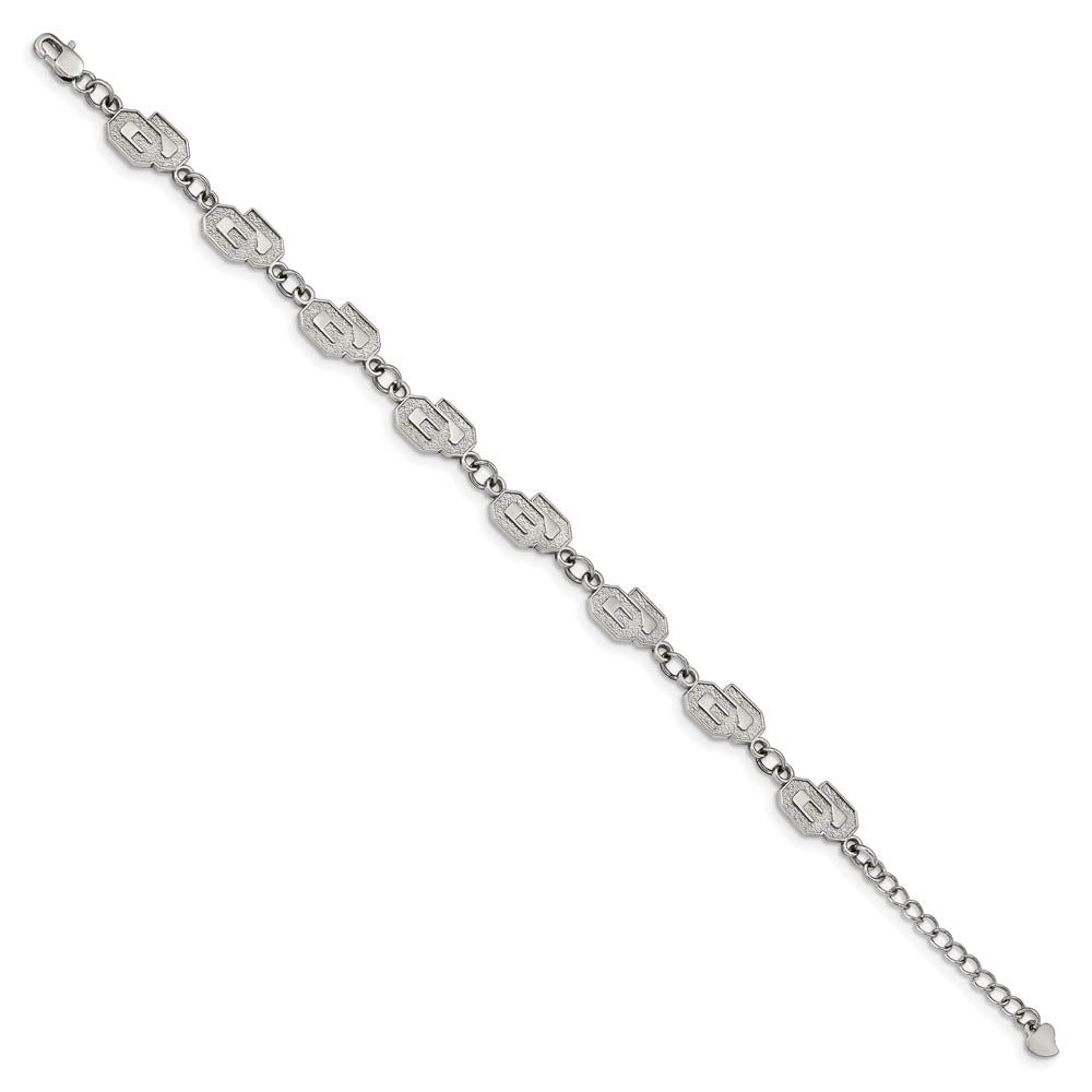 Alternate view of the Stainless Steel U. of Oklahoma Adjustable Link Bracelet, 7 to 8.5 Inch by The Black Bow Jewelry Co.