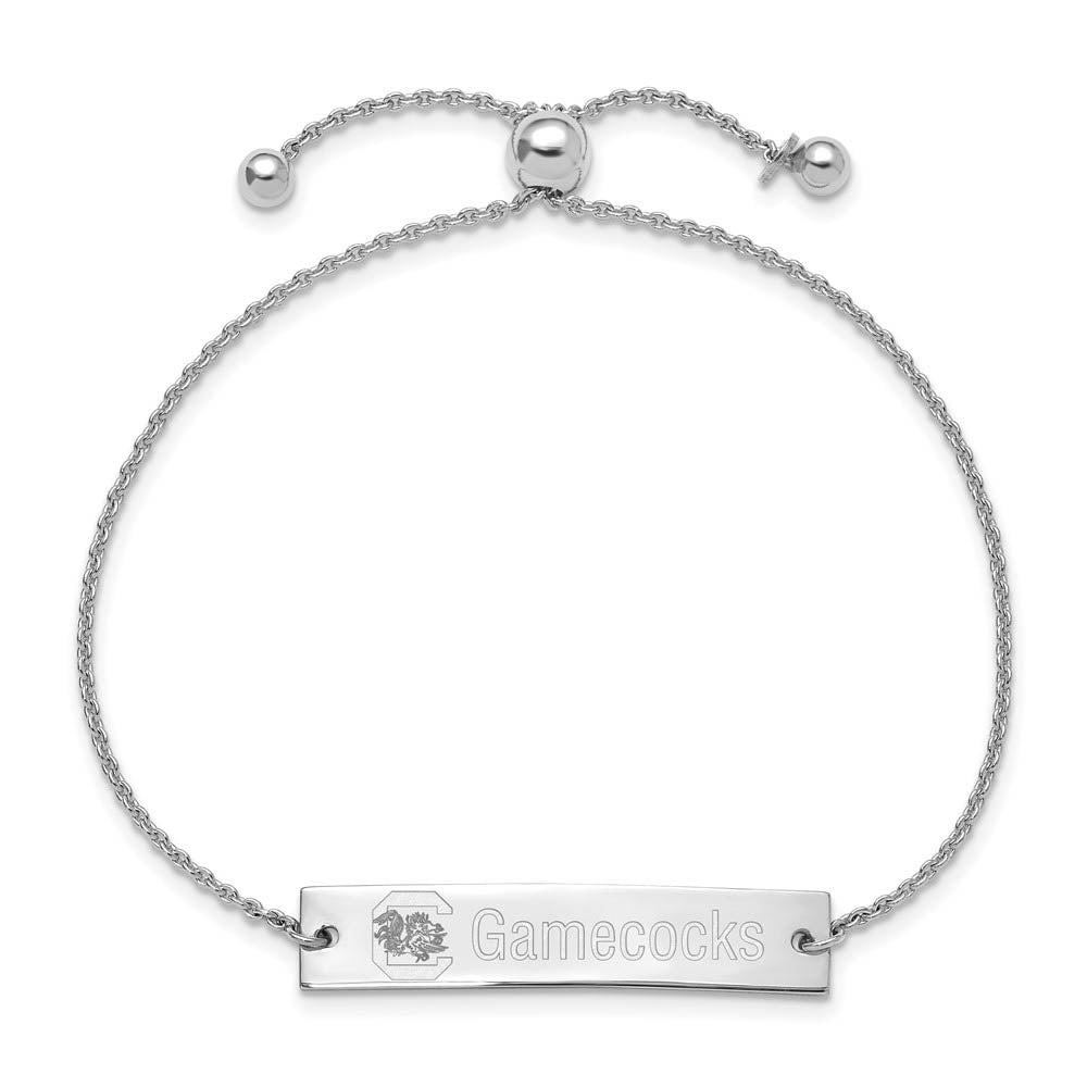 Alternate view of the Sterling Silver Rhodium Plated S.C. Gamecocks Bar Adj Bracelet, 9 Inch by The Black Bow Jewelry Co.