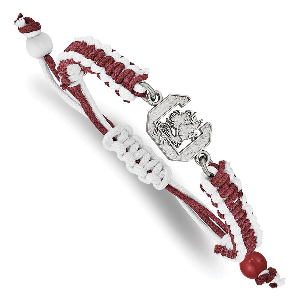Stainless Steel U. of South Carolina Red Nylon Cord Bracelet, 9 Inch, Item B19358 by The Black Bow Jewelry Co.