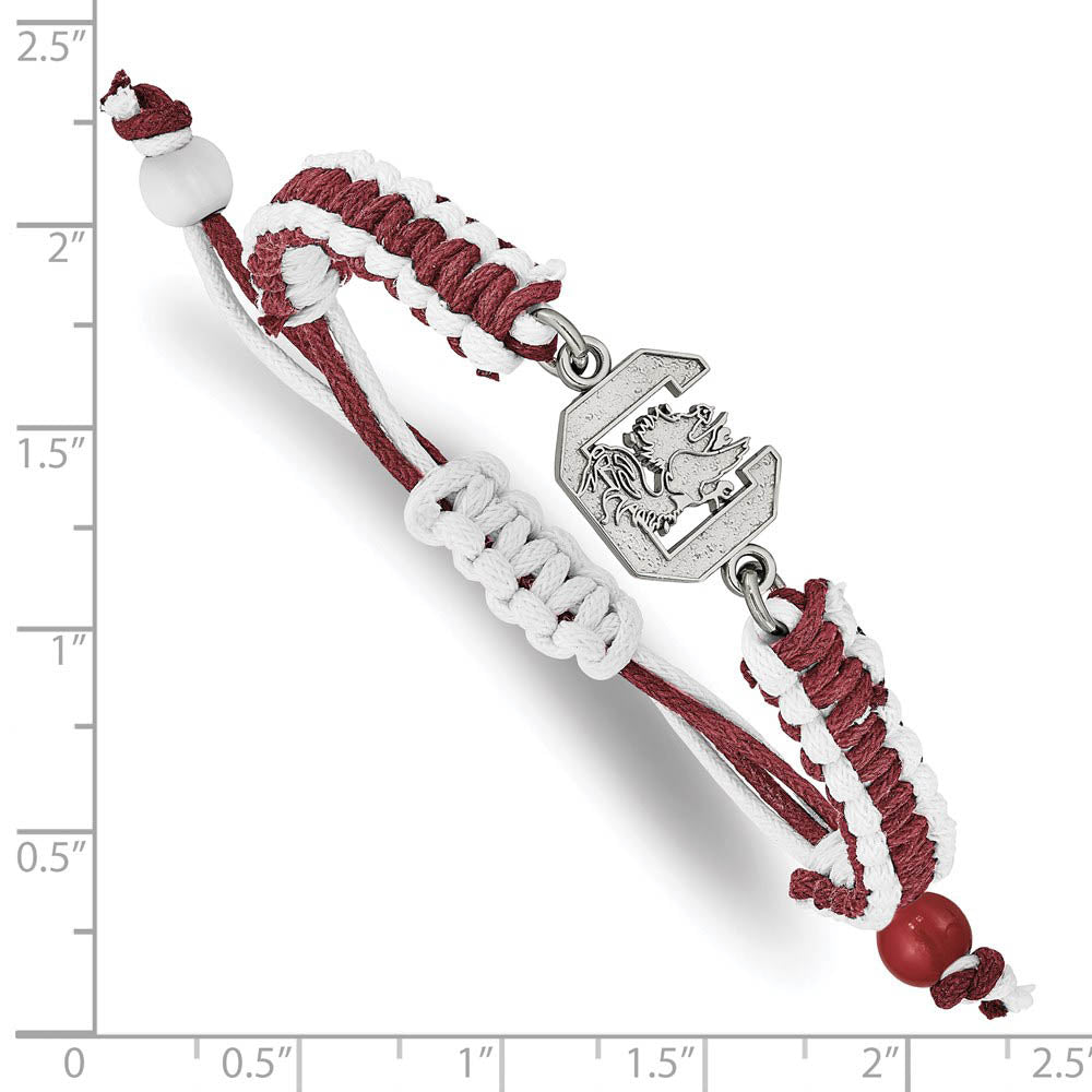 Alternate view of the Stainless Steel U. of South Carolina Red Nylon Cord Bracelet, 9 Inch by The Black Bow Jewelry Co.