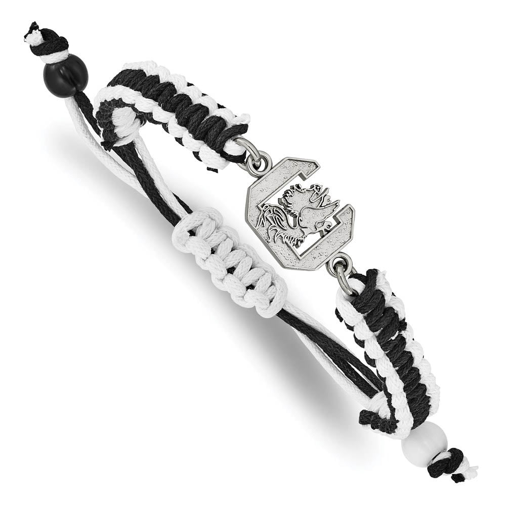 Stainless Steel U. of South Carolina Black Nylon Cord Bracelet, 9 Inch, Item B19359 by The Black Bow Jewelry Co.