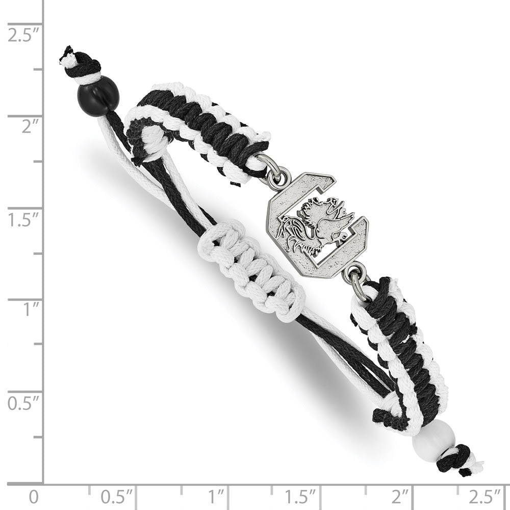 Alternate view of the Stainless Steel U. of South Carolina Black Nylon Cord Bracelet, 9 Inch by The Black Bow Jewelry Co.