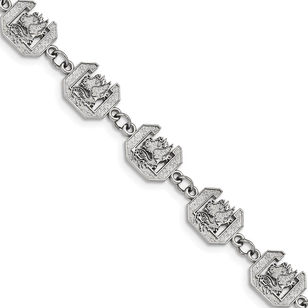 Stainless Steel U. of South Carolina Link Bracelet, 7.5 to 9 Inch, Item B19360 by The Black Bow Jewelry Co.