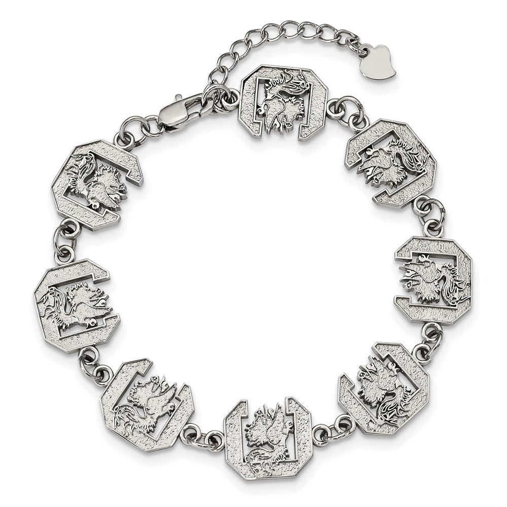 Alternate view of the Stainless Steel U. of South Carolina Link Bracelet, 7.5 to 9 Inch by The Black Bow Jewelry Co.