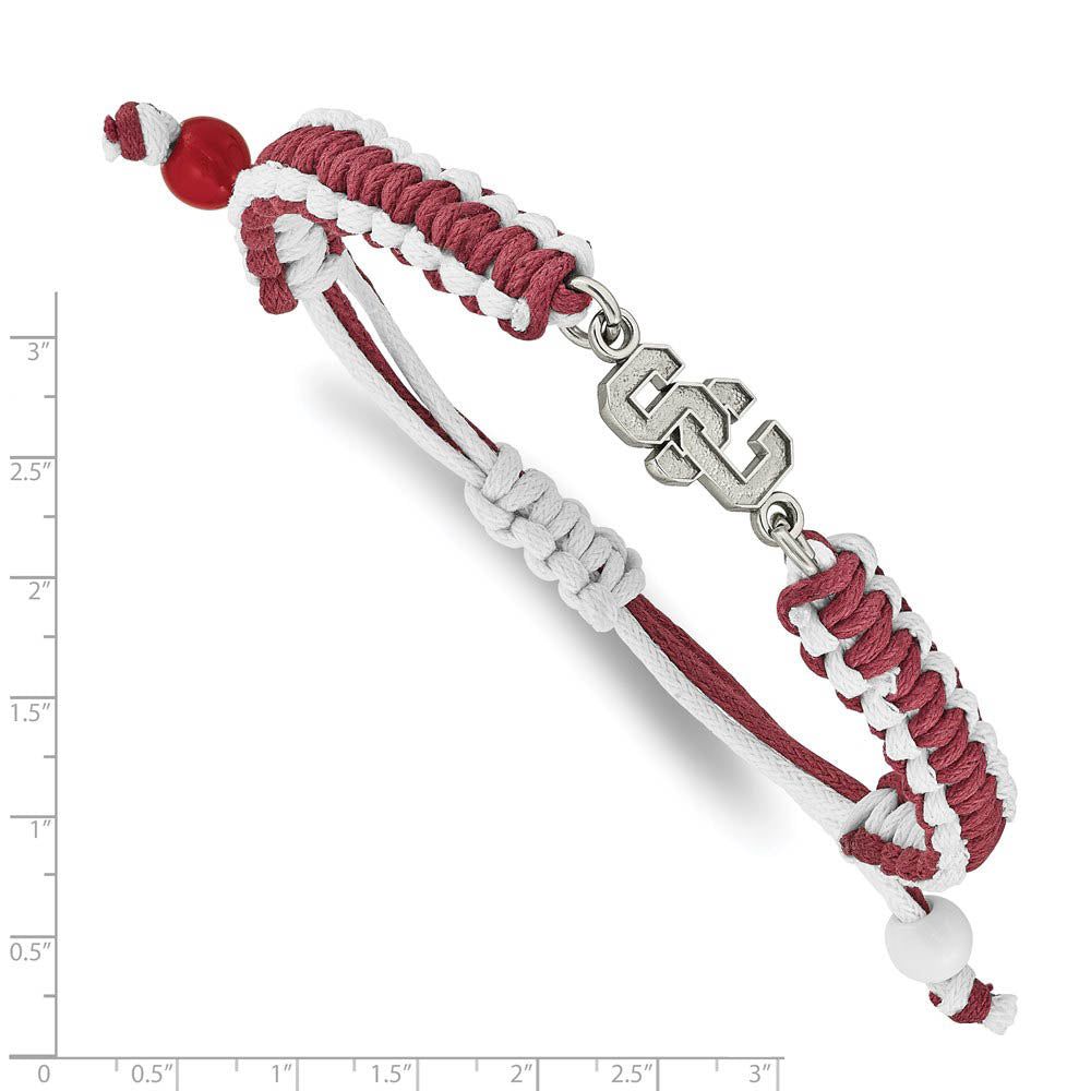 Alternate view of the Stainless Steel U. of Southern California Nylon Cord Bracelet, 9 Inch by The Black Bow Jewelry Co.