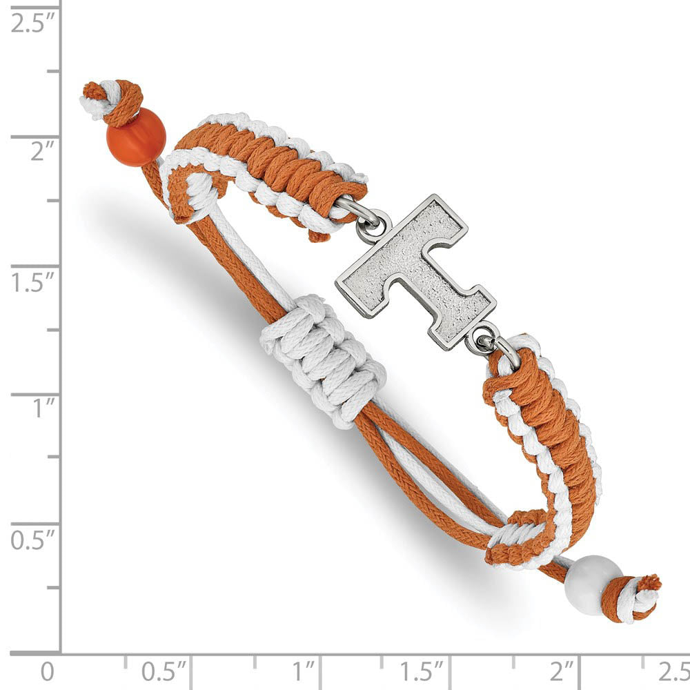 Alternate view of the Stainless Steel Univ. of Tennessee Adj. Nylon Cord Bracelet, 9 Inch by The Black Bow Jewelry Co.