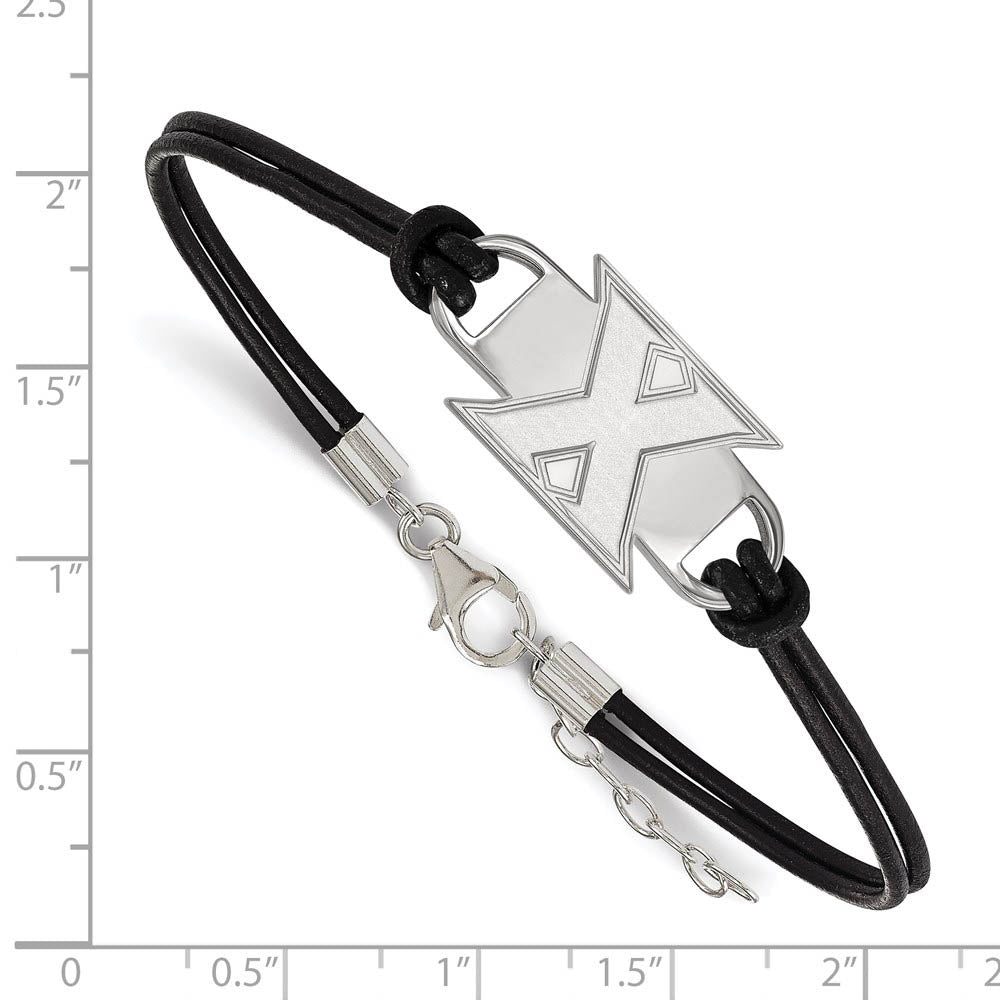 Alternate view of the Sterling Silver Rhodium Plated Xavier Univ Leather Bracelet, 7 In by The Black Bow Jewelry Co.