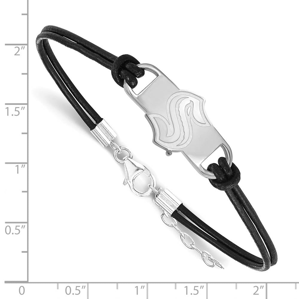 Alternate view of the Sterling Silver Rhod. Plated NHL Seattle Kraken Leather Bracelet, 7 In by The Black Bow Jewelry Co.