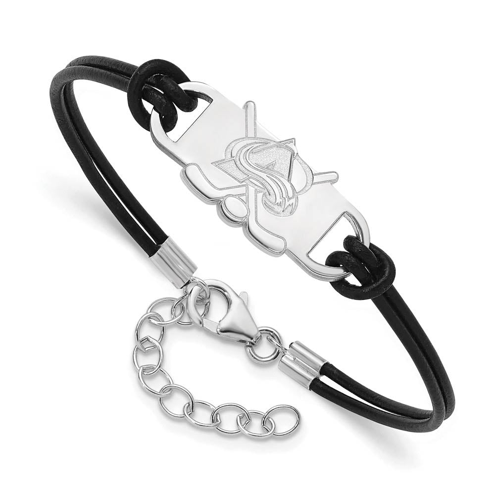Sterling Silver Rhod. Plated NHL Avalanche Leather Bracelet, 7 