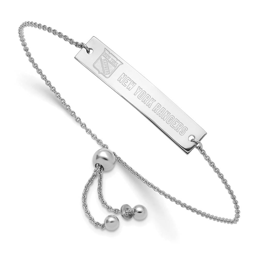 Sterling Silver Rhod-Plated NHL New York Rangers Bar Bracelet, 9 Inch, Item B19418 by The Black Bow Jewelry Co.