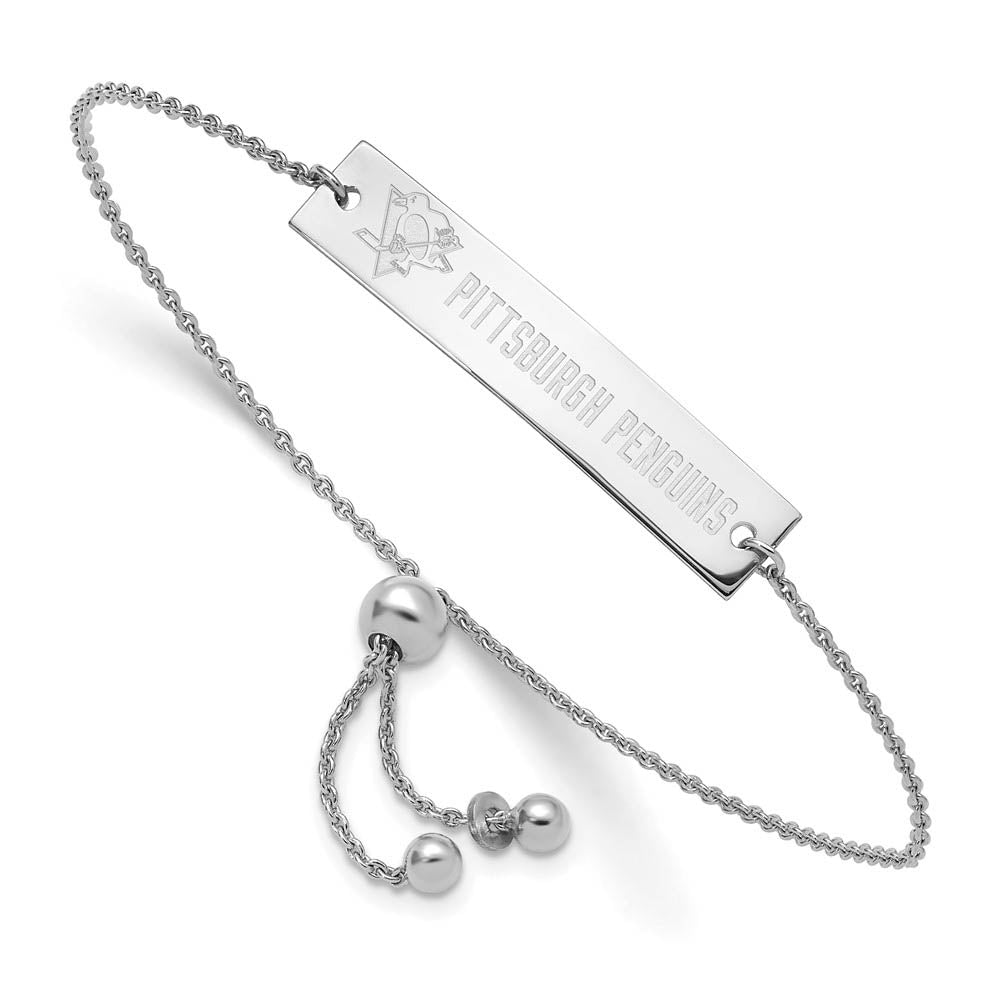 Sterling Silver Rhod-Plated NHL Pittsburgh Penguins Bar Bracelet, 9 In, Item B19424 by The Black Bow Jewelry Co.