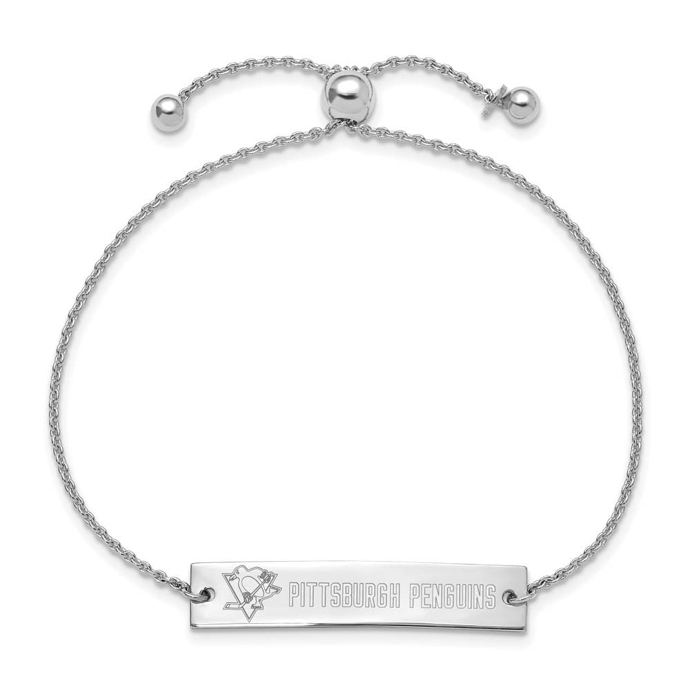 Alternate view of the Sterling Silver Rhod-Plated NHL Pittsburgh Penguins Bar Bracelet, 9 In by The Black Bow Jewelry Co.
