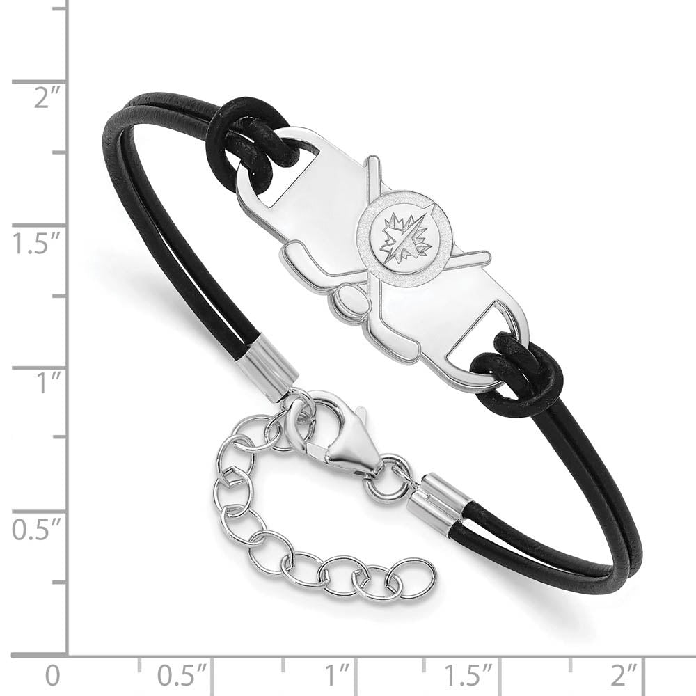 Alternate view of the Sterling Silver Rhod-Plated NHL Winnipeg Jets Leather Bracelet, 7 Inch by The Black Bow Jewelry Co.