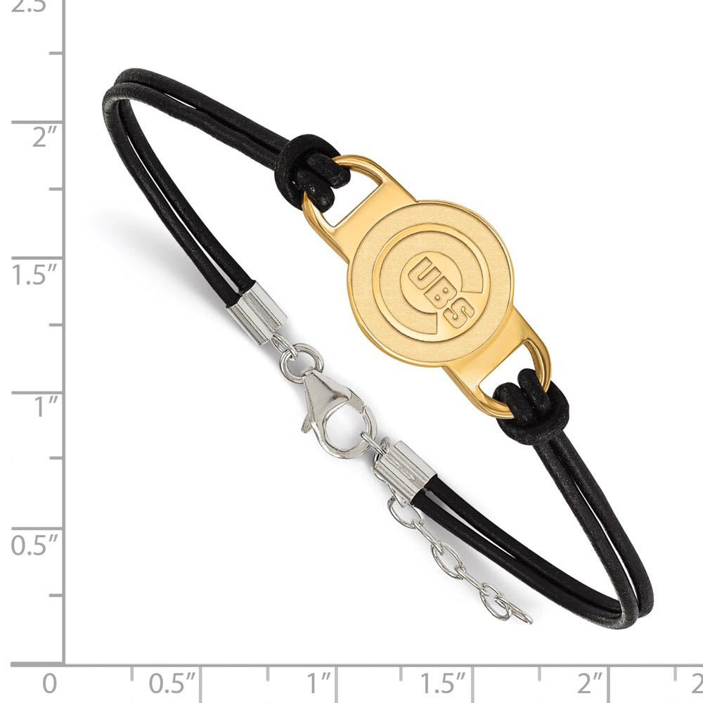 Alternate view of the 14K Yellow Gold Plated SS MLB Chicago Cubs Leather Bracelet, 7 Inch by The Black Bow Jewelry Co.