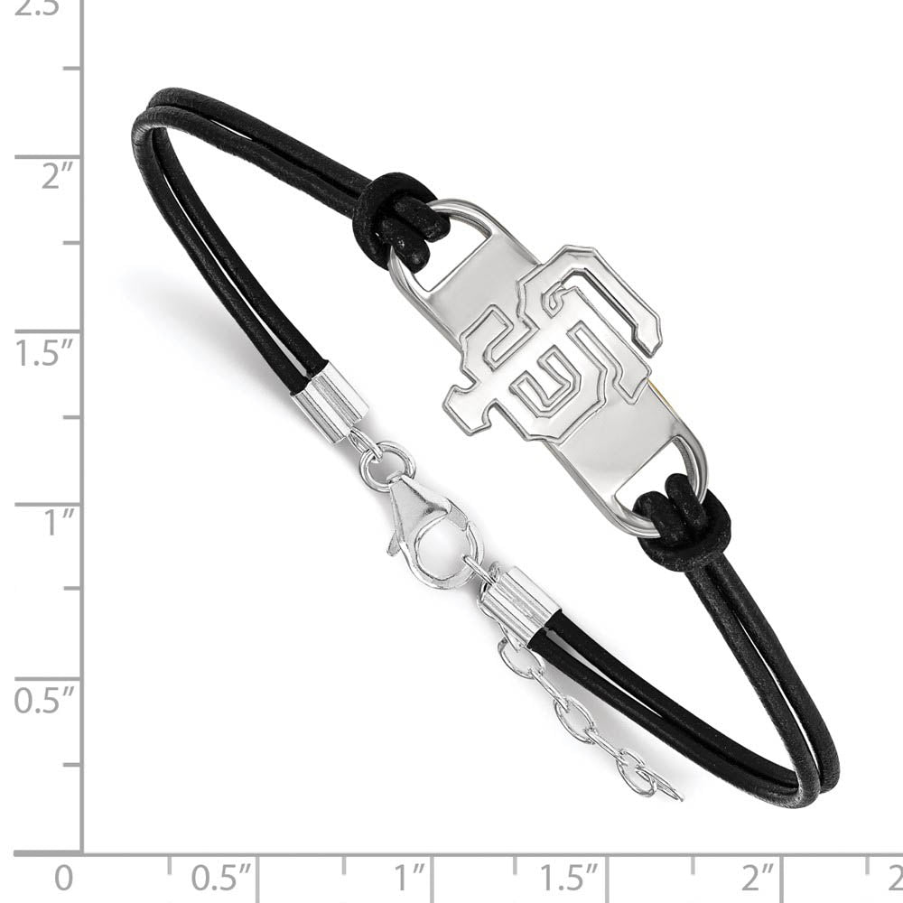 Alternate view of the Sterling Silver Rhod-Plated MLB San Fran Giants Leather Bracelet, 7 In by The Black Bow Jewelry Co.