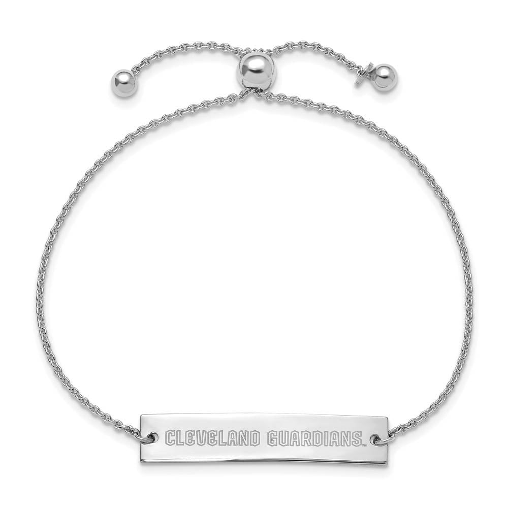 Alternate view of the Sterling Silver Rhod-Plated MLB Cleve Guardians Bar Adj Bracelet, 9 In by The Black Bow Jewelry Co.