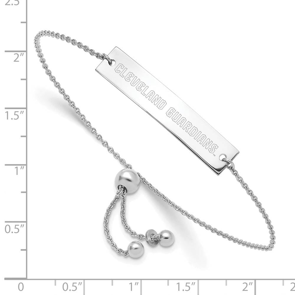 Alternate view of the Sterling Silver Rhod-Plated MLB Cleve Guardians Bar Adj Bracelet, 9 In by The Black Bow Jewelry Co.