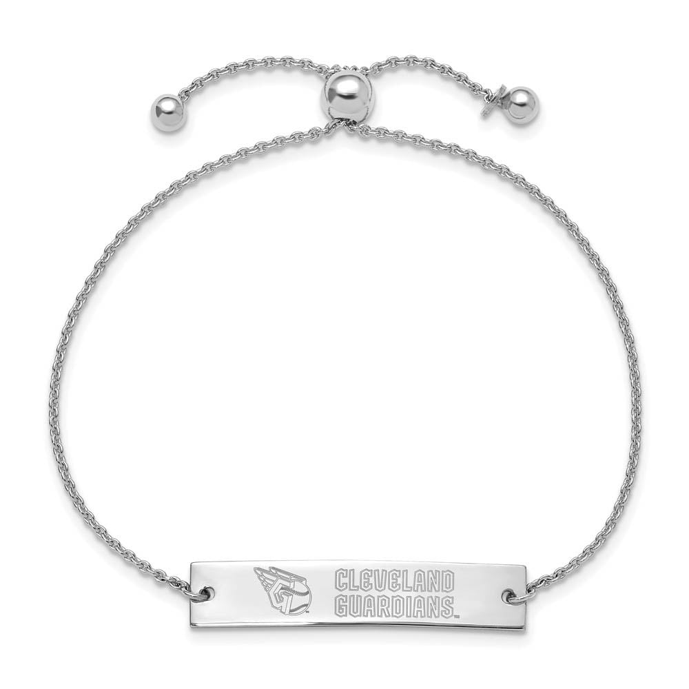 Alternate view of the Sterling Silver Rhod-Plated MLB Guardians Logo Bar Adj Bracelet, 9 In by The Black Bow Jewelry Co.