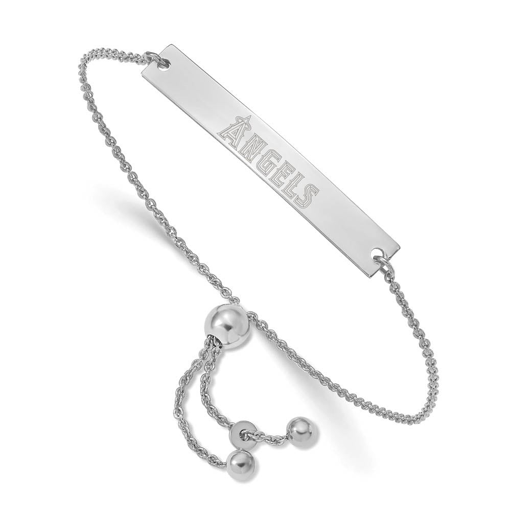Sterling Silver Rhodium Plated MLB LA Angels Bar Adj Bracelet, 9 Inch, Item B19458 by The Black Bow Jewelry Co.
