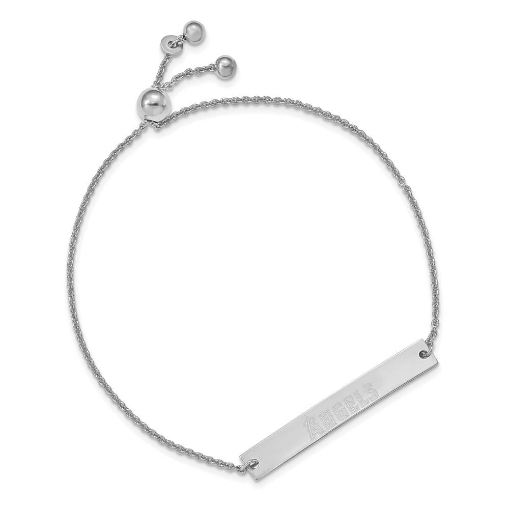 Alternate view of the Sterling Silver Rhodium Plated MLB LA Angels Bar Adj Bracelet, 9 Inch by The Black Bow Jewelry Co.