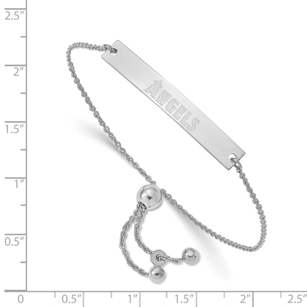 Alternate view of the Sterling Silver Rhodium Plated MLB LA Angels Bar Adj Bracelet, 9 Inch by The Black Bow Jewelry Co.