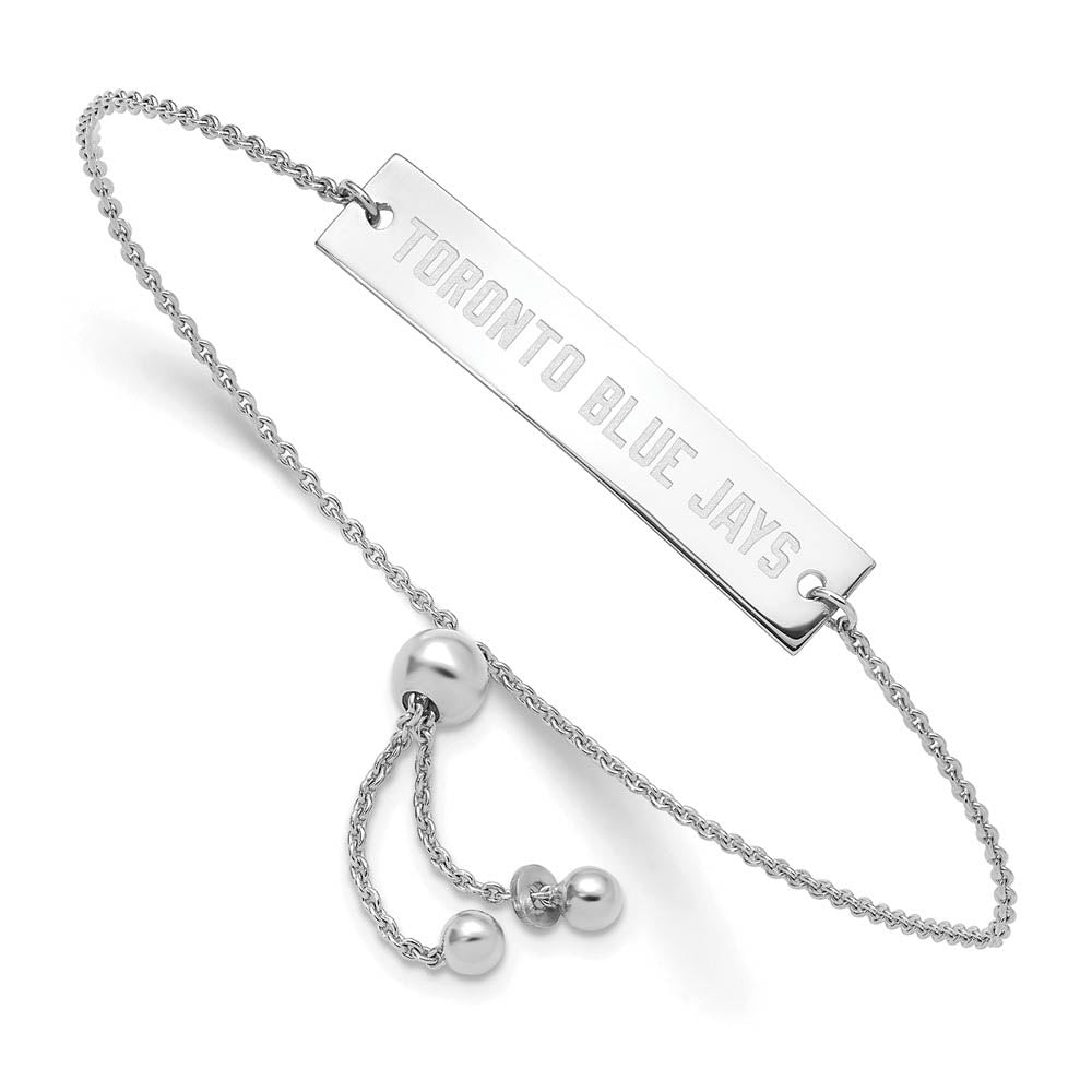 Sterling Silver Rhod-Plated MLB Toronto Blue Jays Adj Bracelet, 9 In, Item B19464 by The Black Bow Jewelry Co.