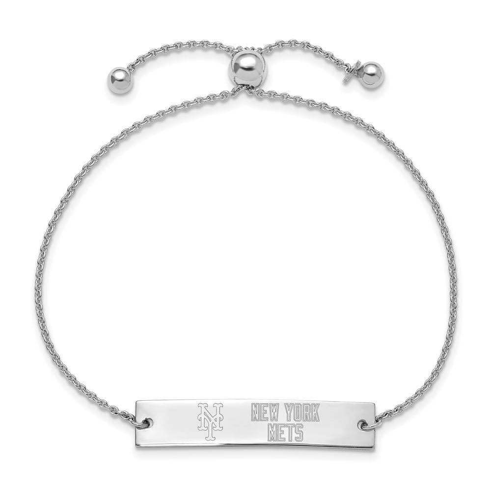 Alternate view of the Sterling Silver Rhod-Plated MLB New York Mets Bar Adj Bracelet, 9 In by The Black Bow Jewelry Co.