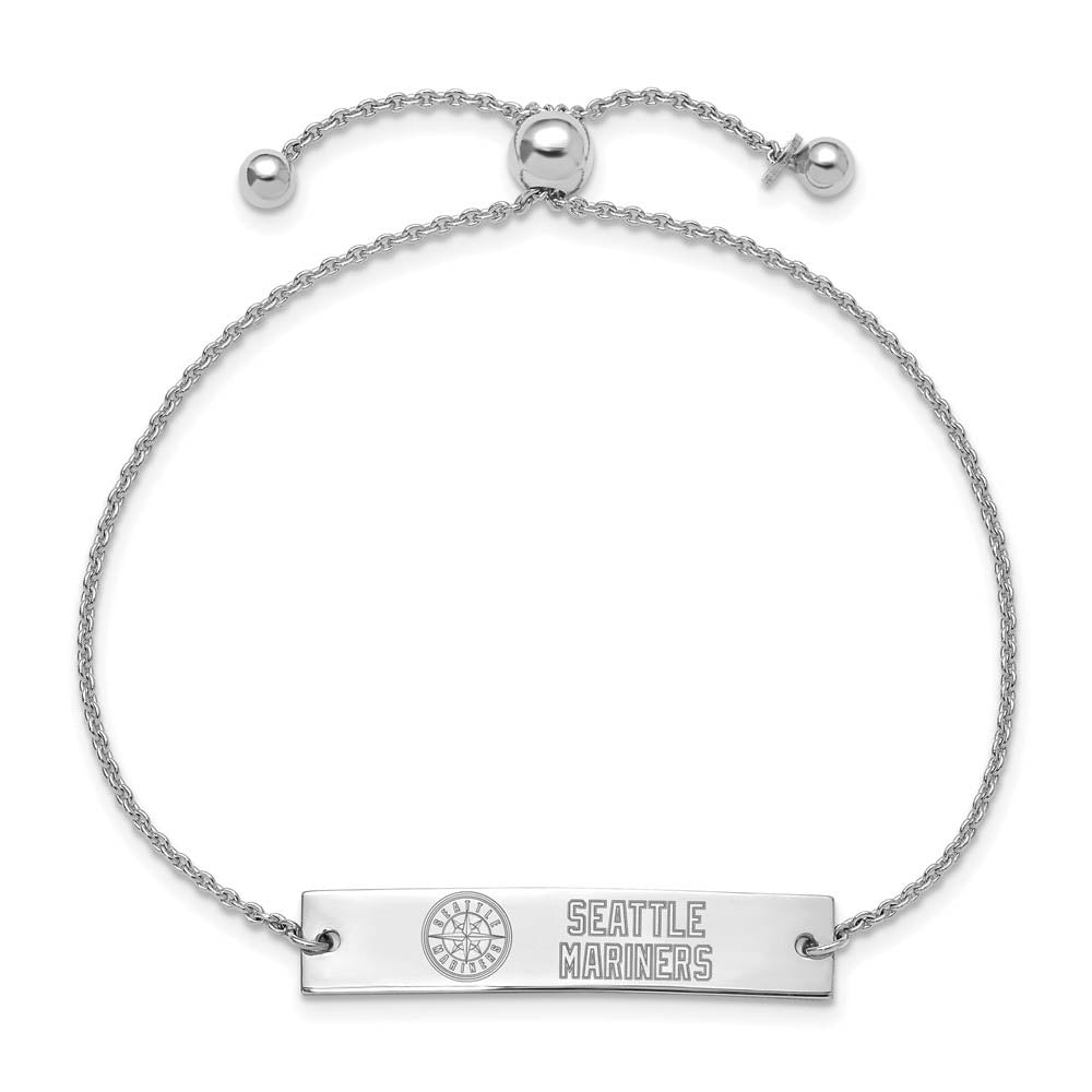 Alternate view of the Sterling Silver Rh-Plated MLB Seattle Mariners Bar Adj Bracelet, 9 In by The Black Bow Jewelry Co.