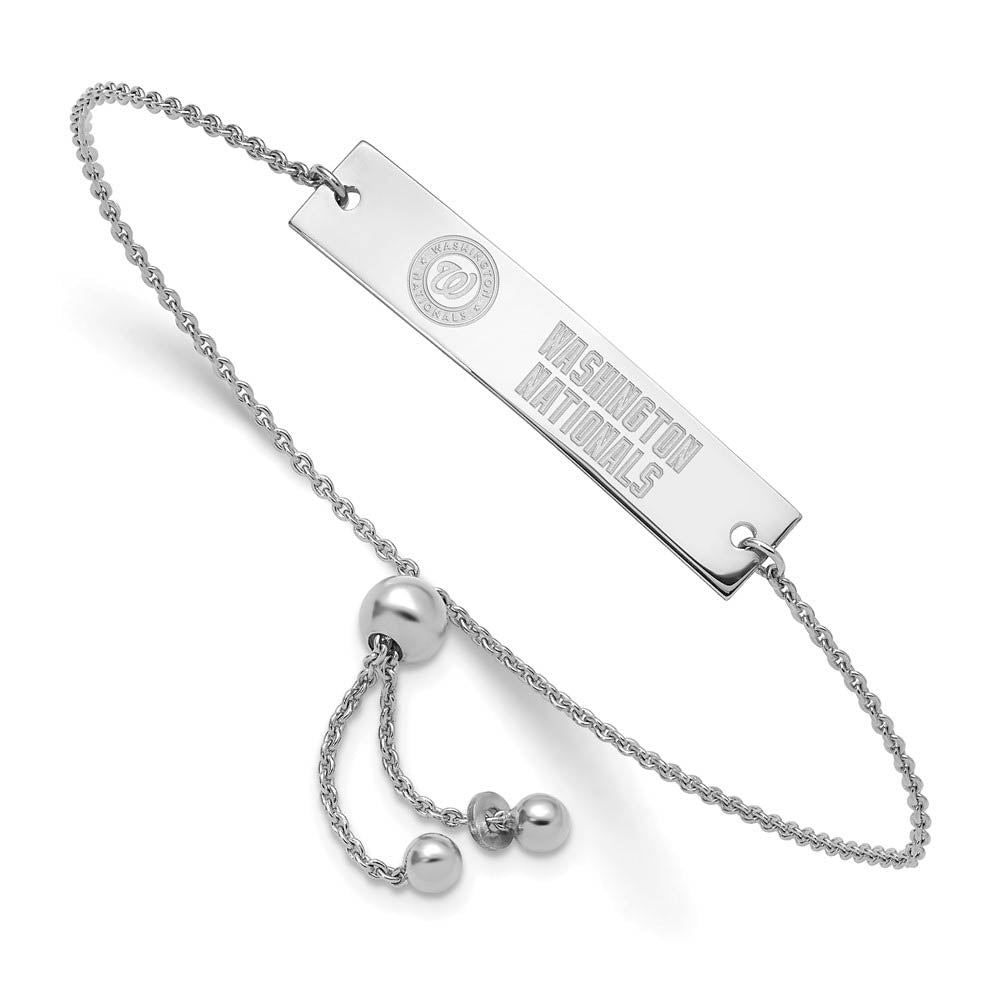 Sterling Silver Rhod-Plated MLB Wash. Nationals Bar Adj Bracelet, 9 In, Item B19487 by The Black Bow Jewelry Co.